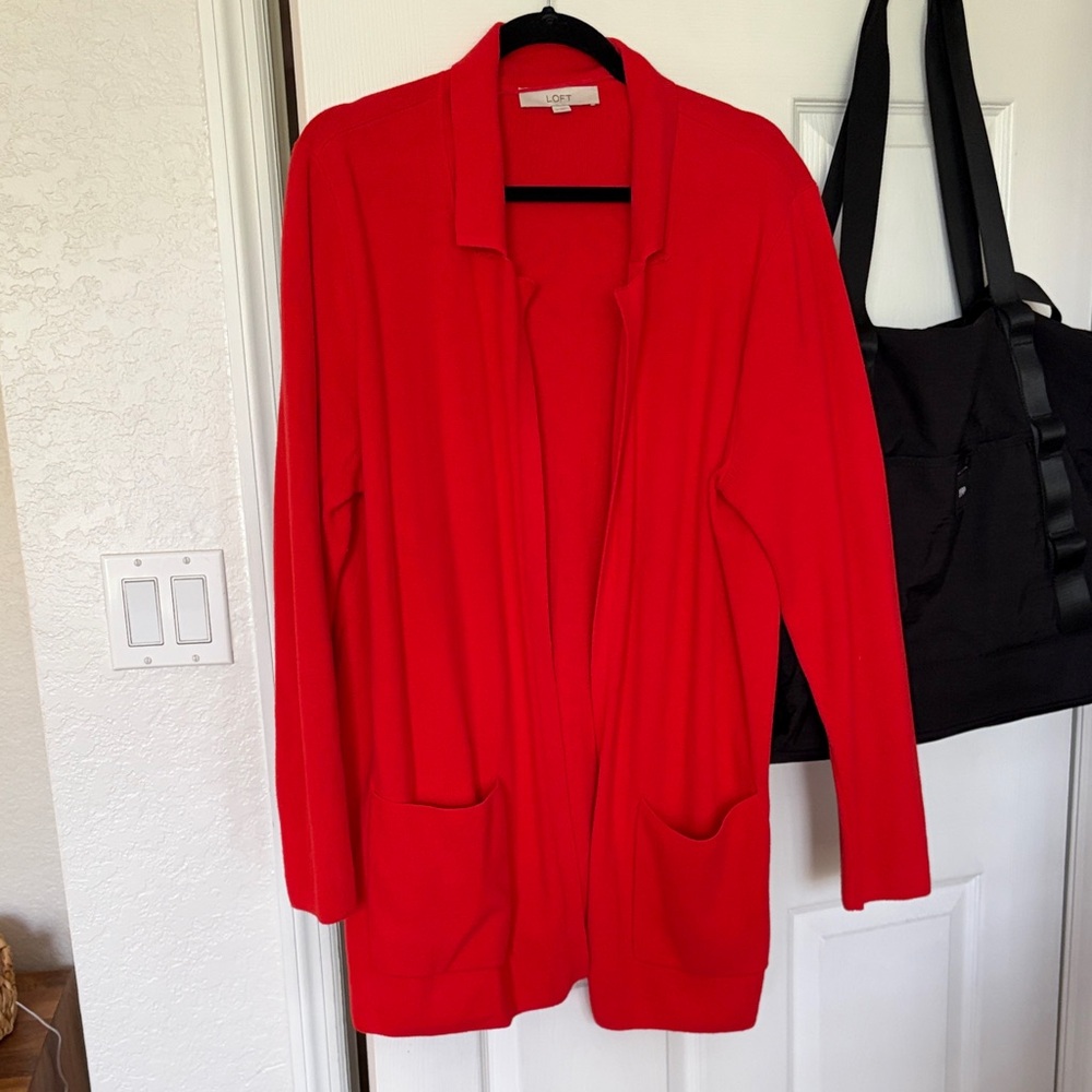 Loft Women's Red Open Front Cardigan Sweater